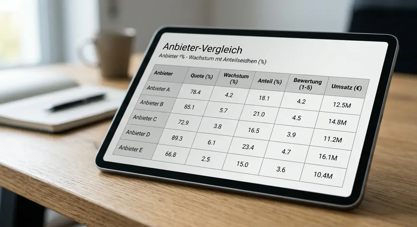 Tabellarische Übersicht mit Quotenschlüsseln verschiedener Wettanbieter