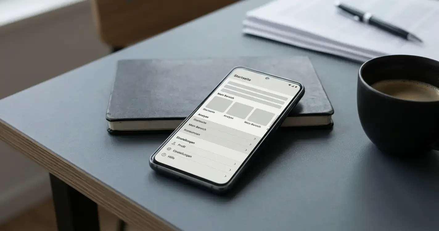Android-Smartphone mit neutraler Sport-App auf einem Schreibtisch