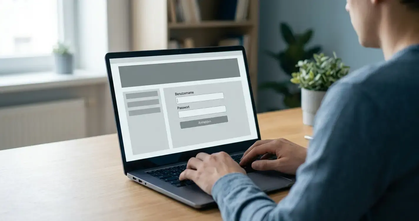 Person nutzt Online-Banking für Sportwetten-Einzahlung am Laptop