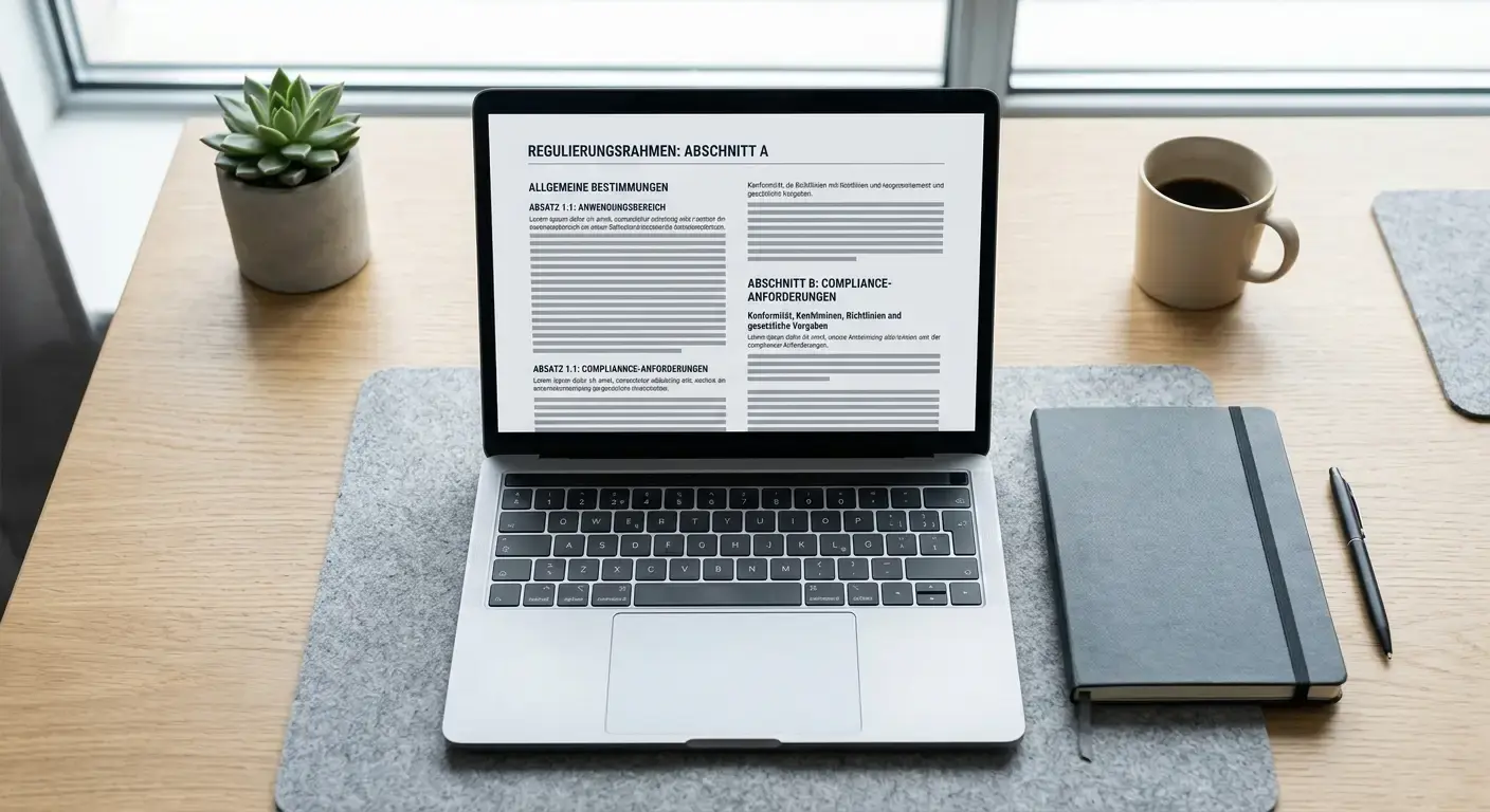 Dokument mit regulatorischen Informationen auf einem Schreibtisch