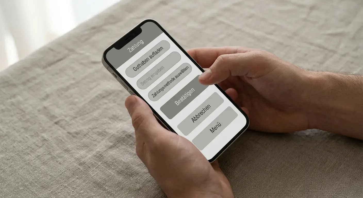 Smartphone mit abstrakter Zahlungsschnittstelle in ruhiger Umgebung