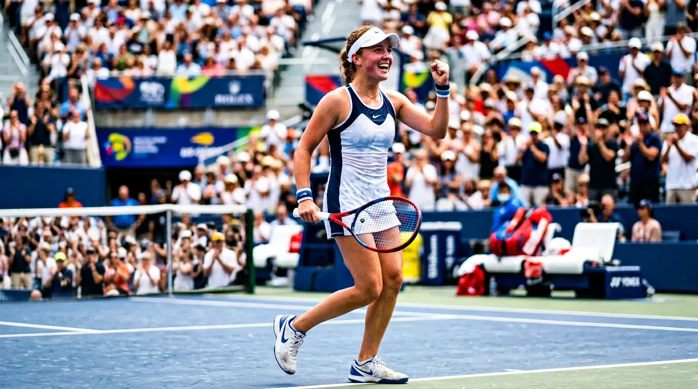 Ella Seidel feiert einen Punkt auf dem Tennisplatz — jüngste deutsche Top-100-Spielerin