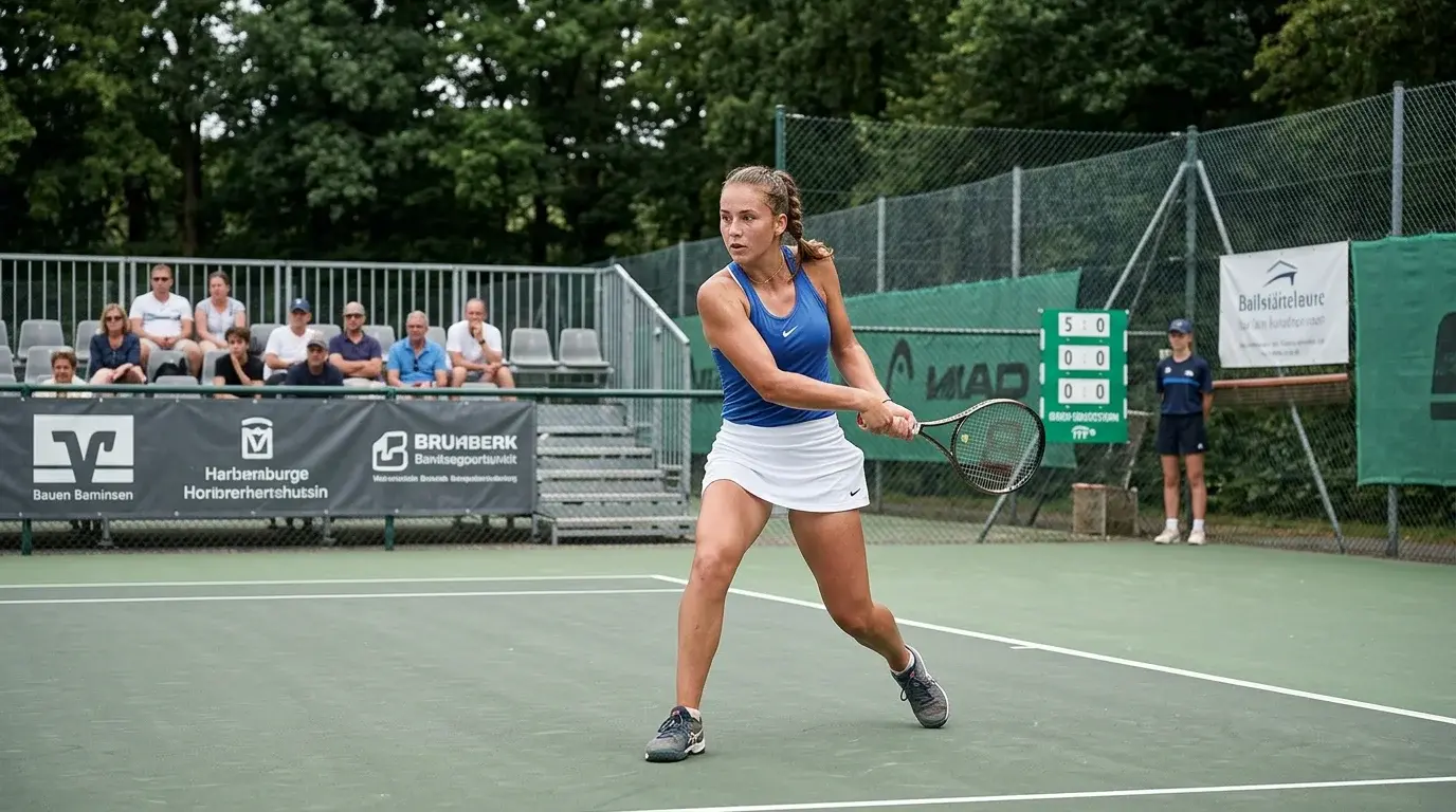 Junge Tennisspielerin bei einem ITF-Turnier — der Weg zur WTA Tour über kleinere Turniere