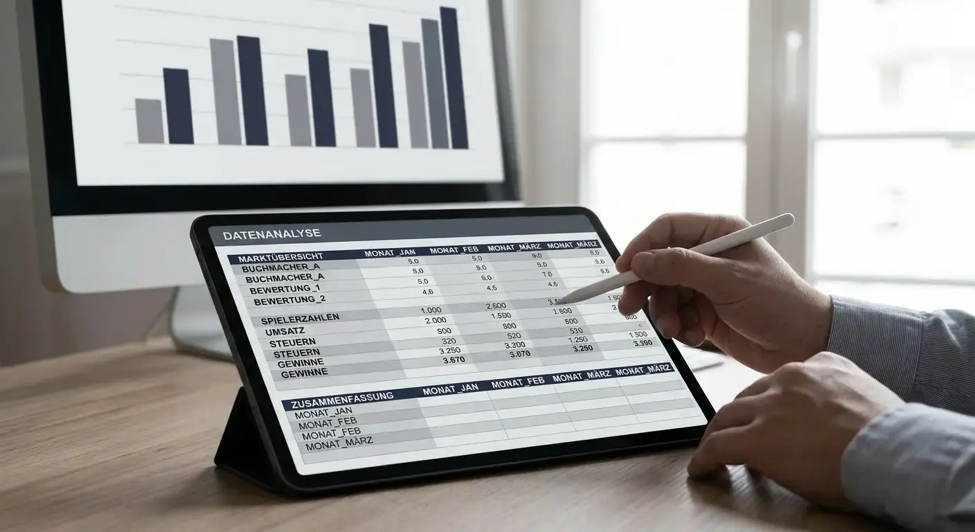 Analytischer Vergleich von Wettanbietern mit Bewertungskriterien auf Tablet