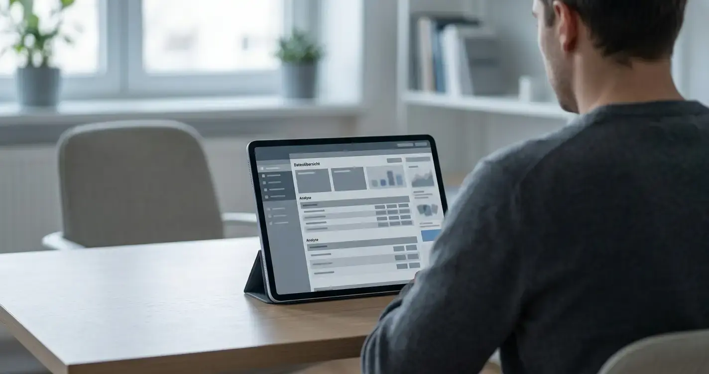 Person analysiert Live-Wetten auf dem Tablet in ruhiger Umgebung
