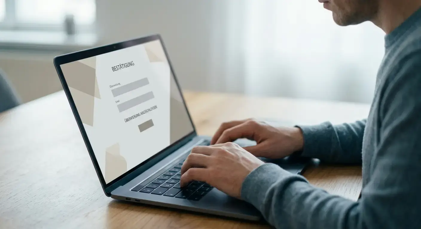 Nahaufnahme von Händen bei einer Online-Zahlung am Laptop