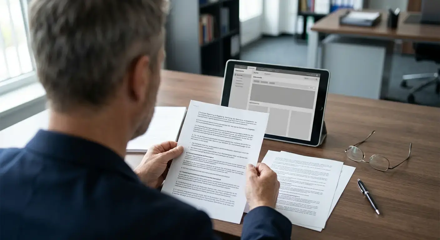 Regulatorische Dokumente und Verbraucherschutzinformationen auf Schreibtisch