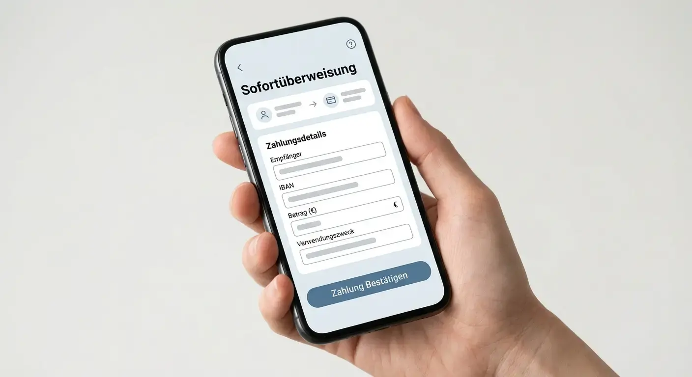 Smartphone zeigt moderne SEPA-Sofortüberweisung-Oberfläche