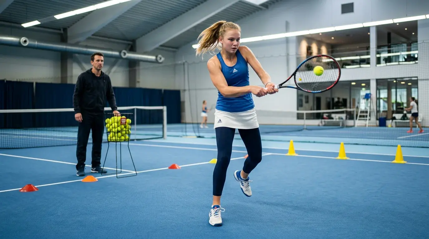 Junge deutsche Tennisspielerin beim Training — Nachwuchstalente im Frauentennis