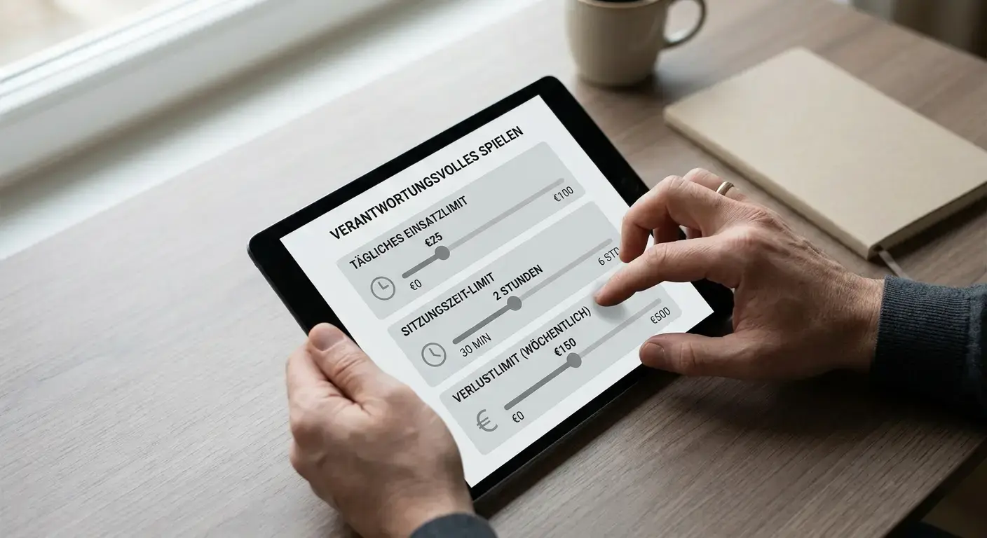 Person setzt ein Limit auf einem digitalen Gerät als Symbol für verantwortungsvolles Spielen