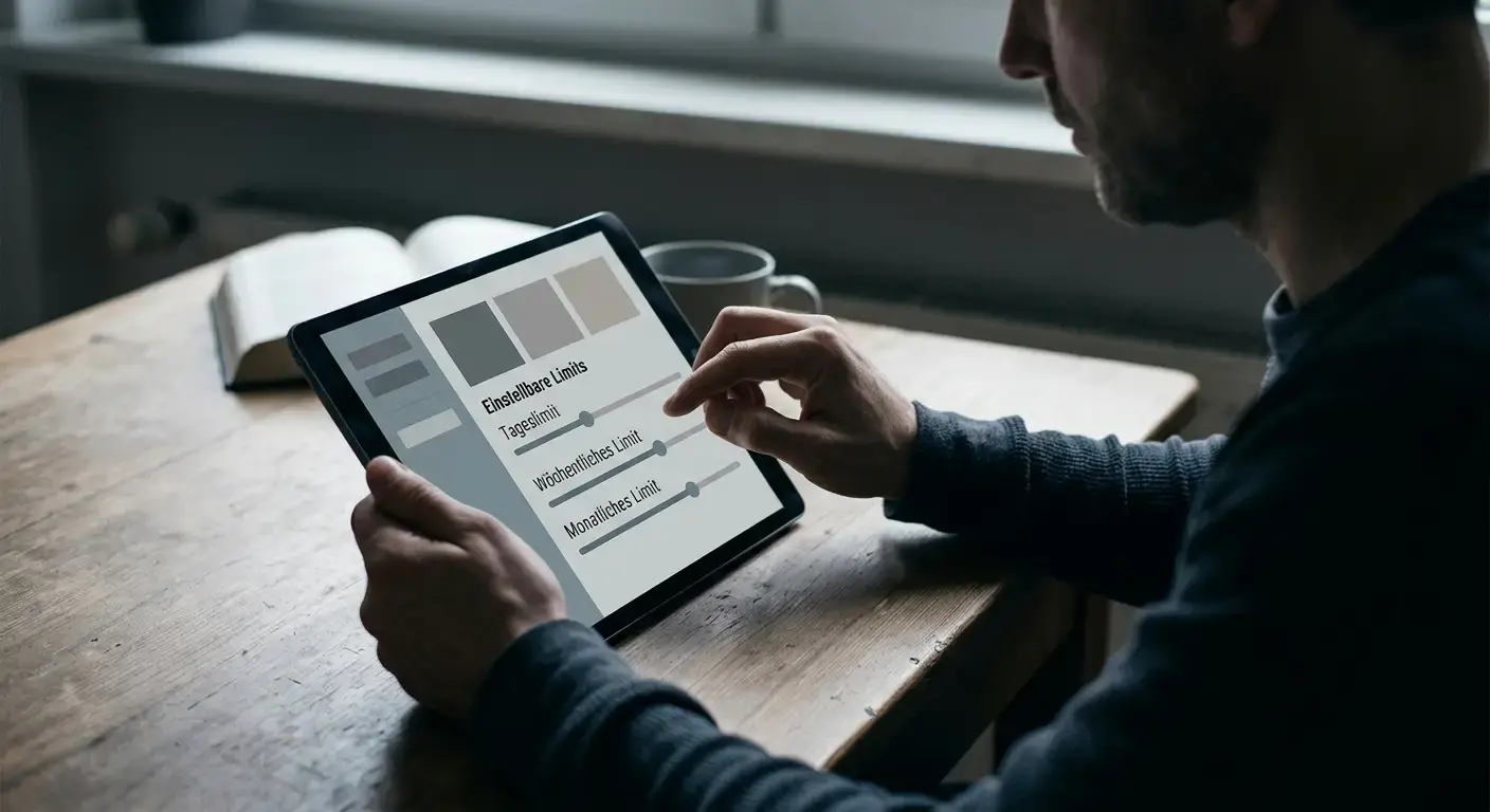 Person setzt Limits auf einem digitalen Gerät für verantwortungsvolles Wetten