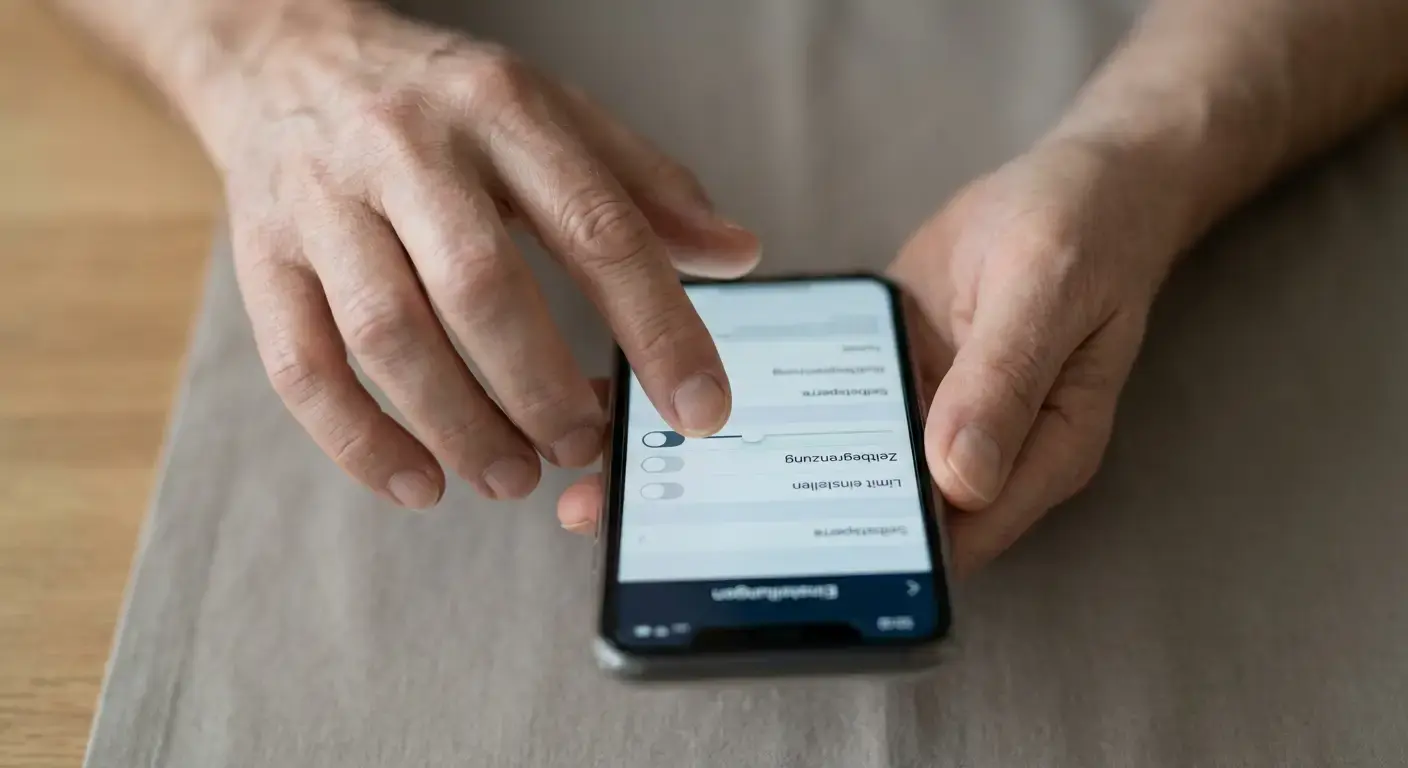 Hände eines Nutzers beim Einstellen von App-Limits auf dem Smartphone