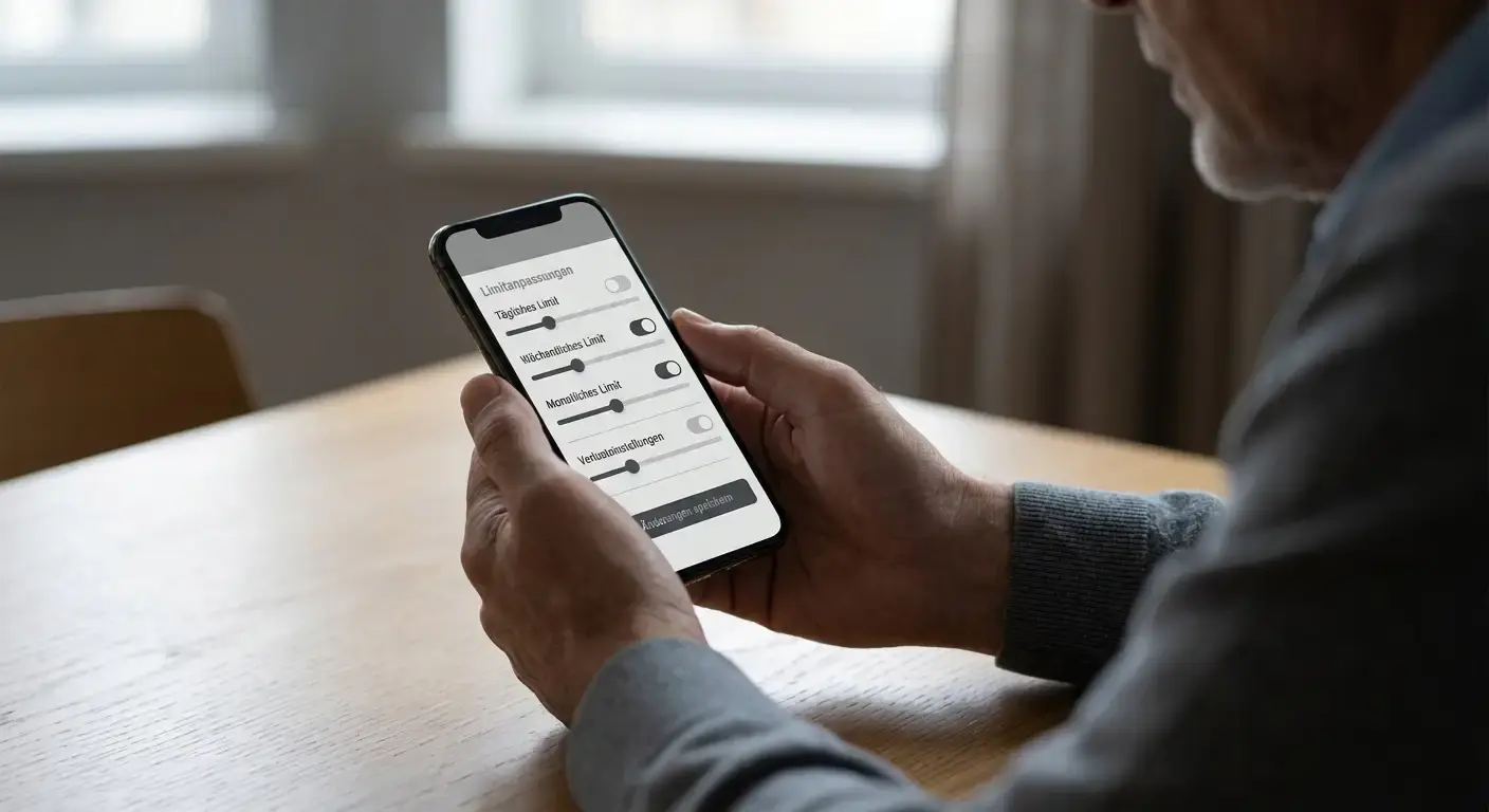 Person setzt Einzahlungslimits auf Mobilgerät