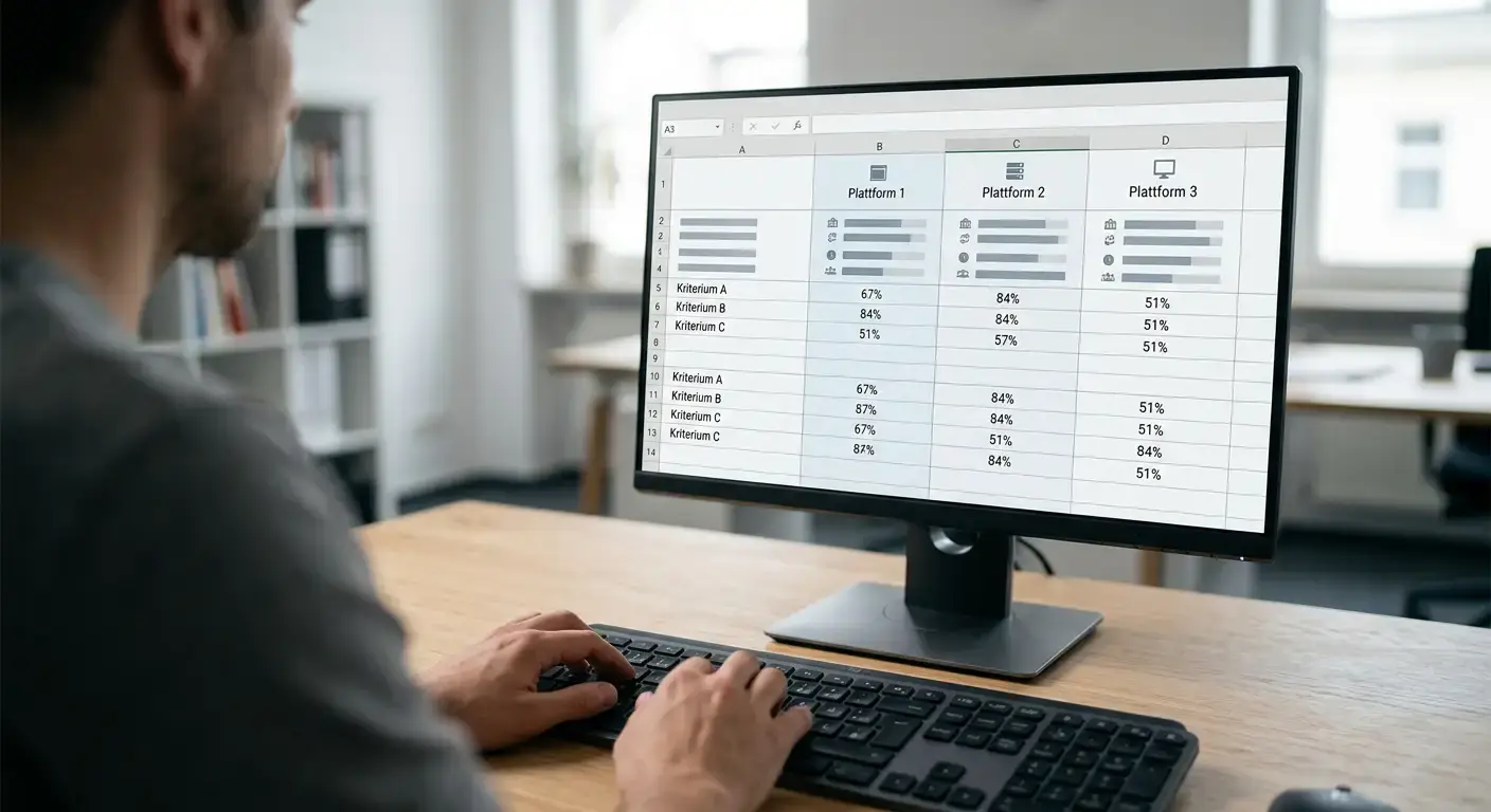 Vergleichstabelle verschiedener Wettanbieter auf Monitor in neutraler Arbeitsumgebung