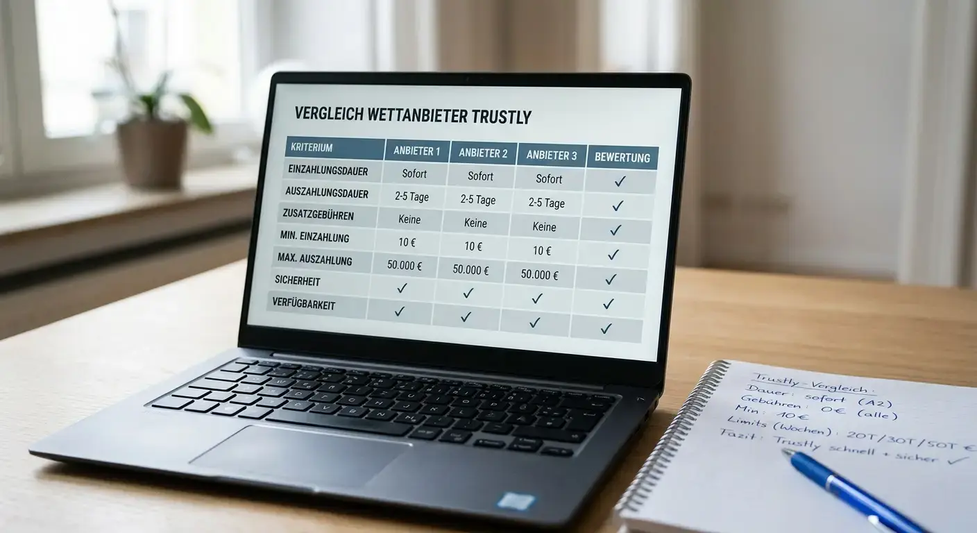 Vergleichstabelle verschiedener Wettanbieter auf Laptop-Bildschirm mit Notizen