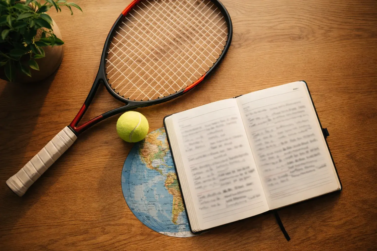 Tennisschläger auf einer Weltkarte — symbolisch für den globalen WTA-Turnierkalender 2026